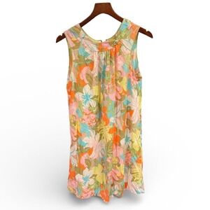 Vtg Sleeveless Floral Mini Shift Nightgown Psychedelic Retro Orange Pink Multi S